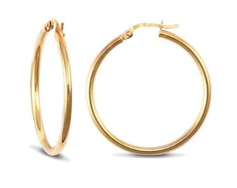 Pendientes de aro de oro de 9 quilates y 30 mm: diseño ligero con bisagra.