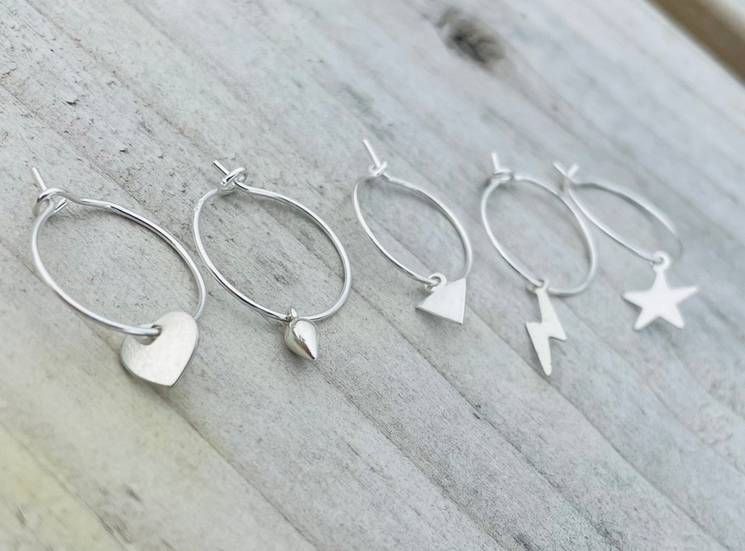 Sterling Silver Mismatched Hoop Earrings, Star Hoops, Disc Hoops