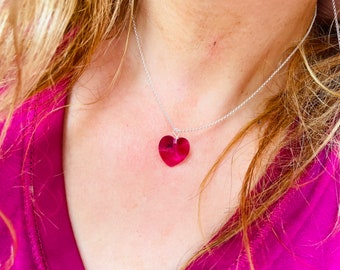 Fuchsia Pink Swarovski Crystal Pendant Necklace