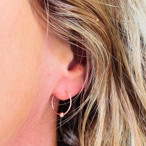 14k Rose Gold Hoops with Bead, Gifts for Her