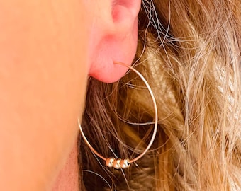 Boho 14K Gold Filled Beaded Hoop Earrings: 30mm