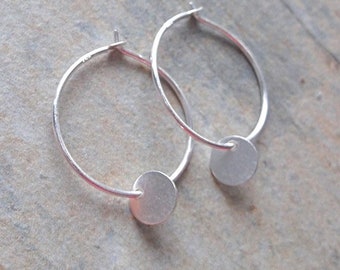 Sterling Silver Small Disc, Circle Charms, Hoop Earrings
