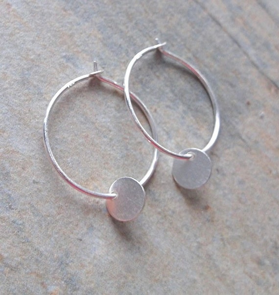 Sterling Silver Small Disc, Circle Charms, Hoop Earrings