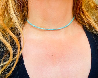 2mm Turquoise Choker: Sterling Silver Beaded Necklace