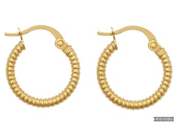 Pendientes de aro acanalados de oro de 9 quilates de 14 mm, regalos para ella