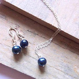 Midnight Blue Freshwater Pearl Earring and Pendant Necklace Set