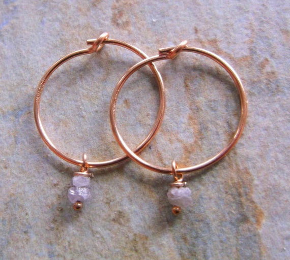 Pink Rough Cut Diamonds on 15k Rose Gold Filled Hoop Earrings - Etsy