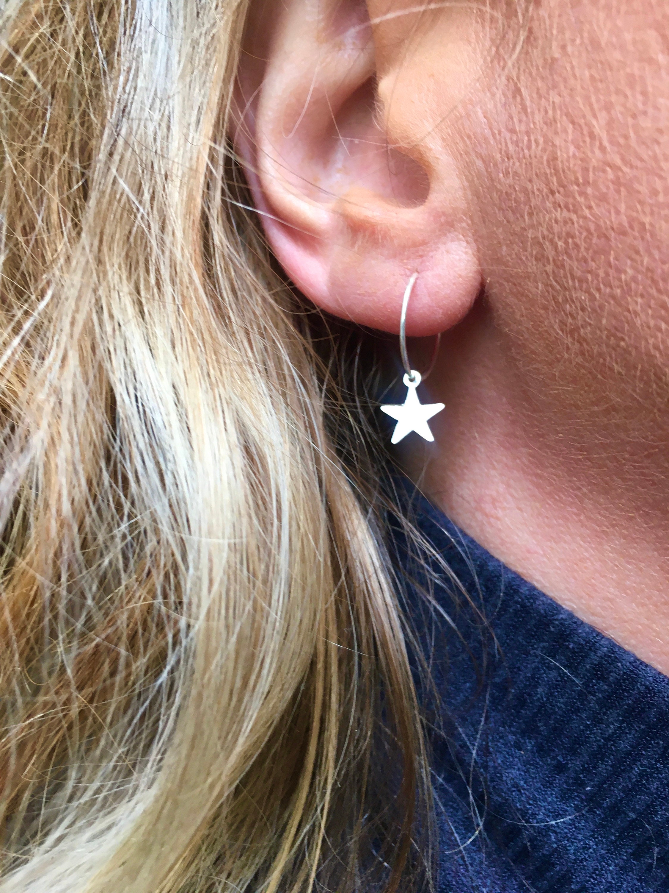 Sterling Silver Mismatched Hoop Earrings Star Hoops Disc Etsy UK