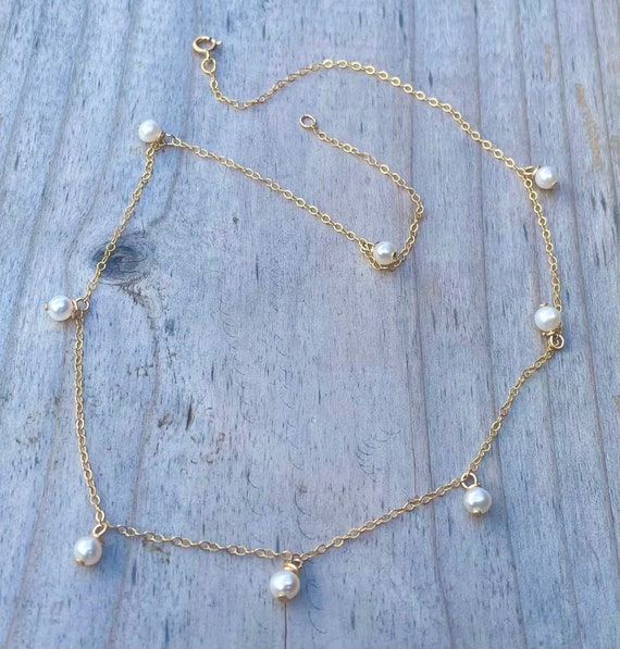 9ct Gold Necklace: Ivory Freshwater Pearl Drop Cable Chain