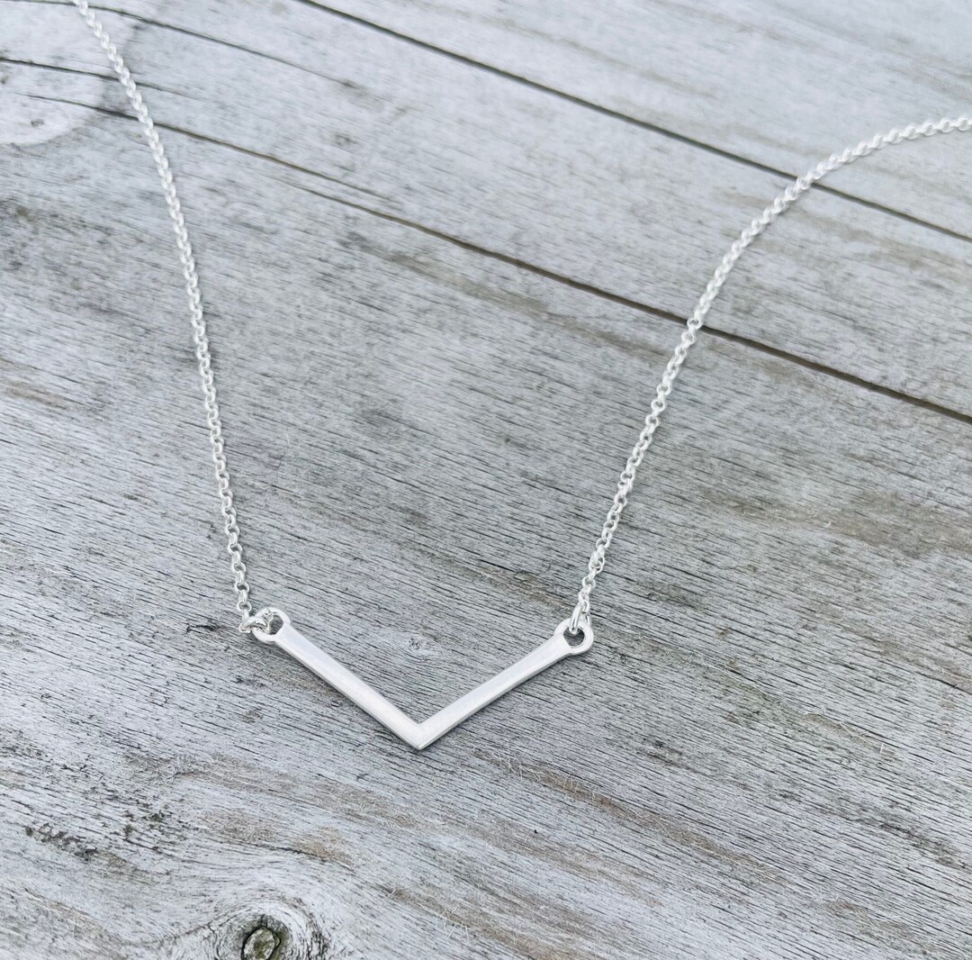 Solid Silver V Necklace, Sterling Silver Geometric Necklace, Silver