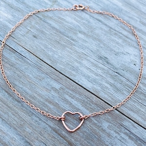 14K Rose Gold Filled Herz Fußkettchen, Boho Schmuck, Geschenke für sie