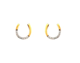 Diamond Horseshoe 9ct Gold Stud Earrings: 0.05ct Diamond, I1 Clarity