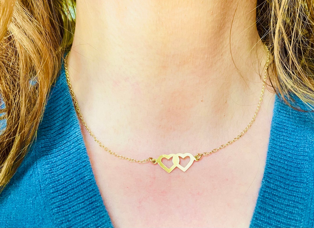 9ct Solid Gold Heart Choker Necklace, 9ct Gold Intertwining Heart