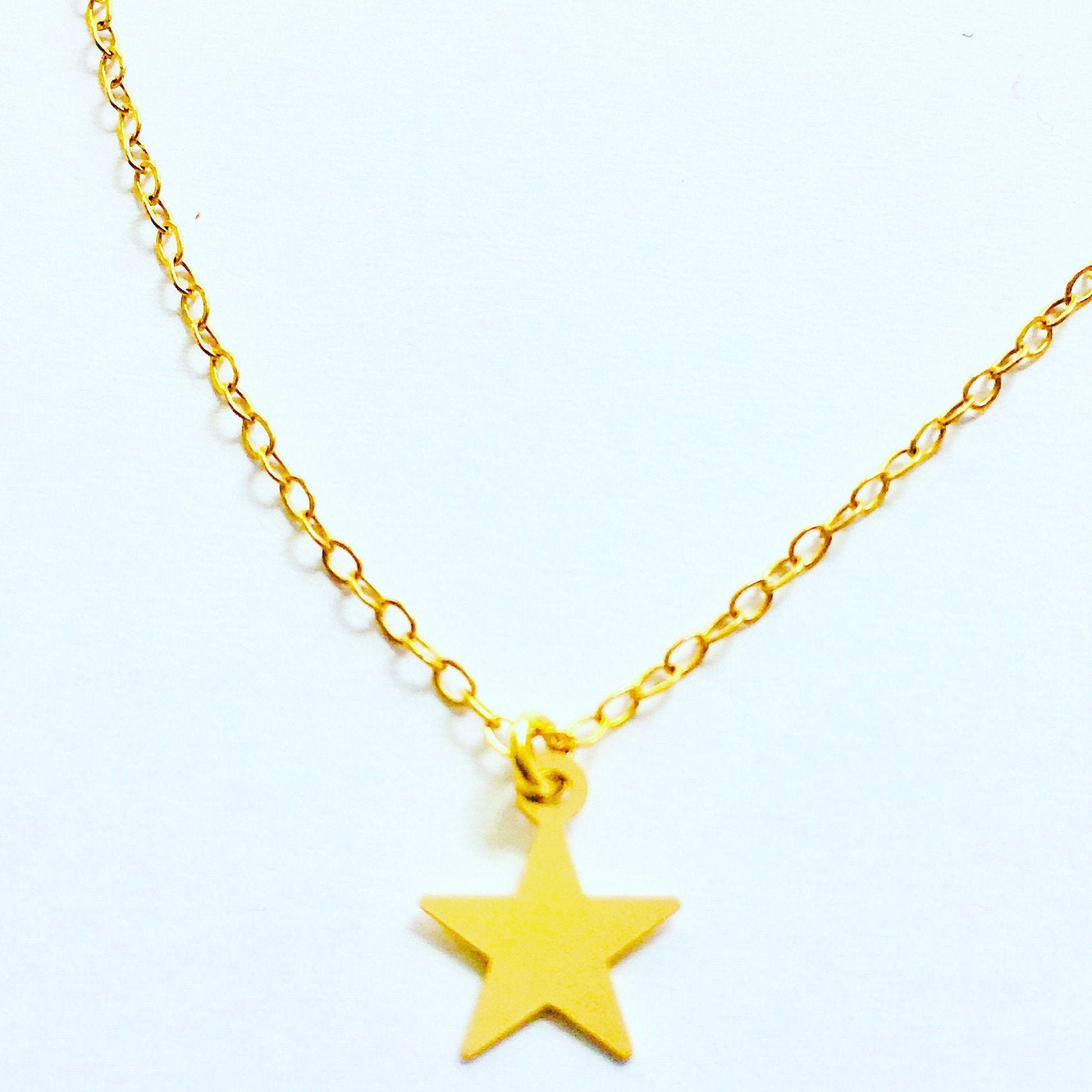 14K Solid Gold Star Pendant on 14K Gold Filled Dainty Chain Etsy UK
