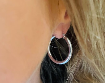 30mm Sterling Silver Hoop Earrings: Lightweight 3mm Thick Hinged Design