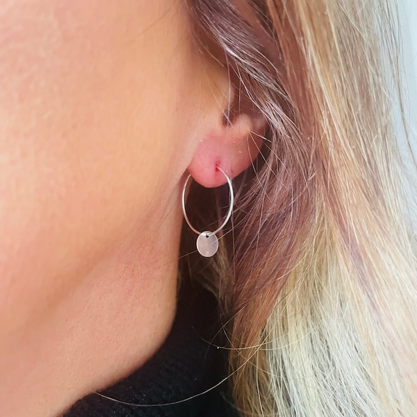 Sterling Silver Disc Hoop Earrings: Boho Circle Charms