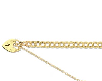 9ct Gold Heart Padlock Curb Chain Bracelet: 7.5 inch
