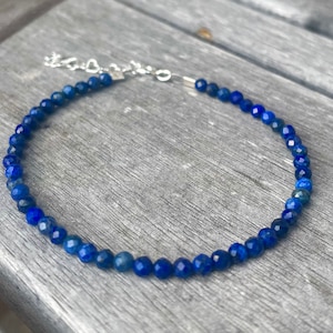 Lapis Lazuli Beaded Anklet: Sterling Silver, Faceted Gemstone