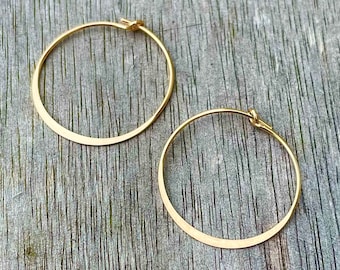 14K Yellow Gold Filled Hammered Hoop Earrings (15mm, 20mm, 30mm)