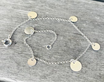 Silver Disc Charm Necklace , Sterling Silver Dainty Chain Necklace with Disc Tag Charms, Silver Coin Necklace