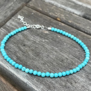 Tiny Turquoise Beaded Bracelet , Turquoise gemstone beads layering sterling silver  bracelet