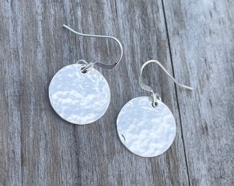 Boho Hammered Silver Disc Earrings