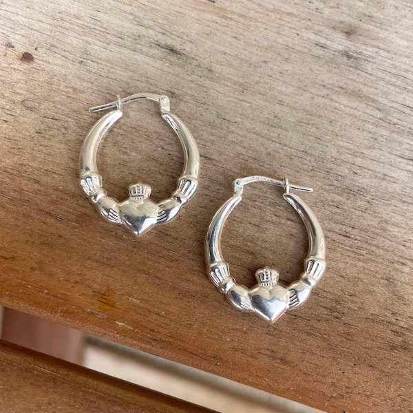 Sterling Silver Claddagh Hoop Earrings: Irish Creole Style