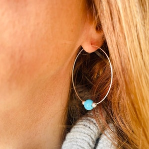 Boho Turquoise Sterling Silver Hoop Earrings (30mm or 45mm)