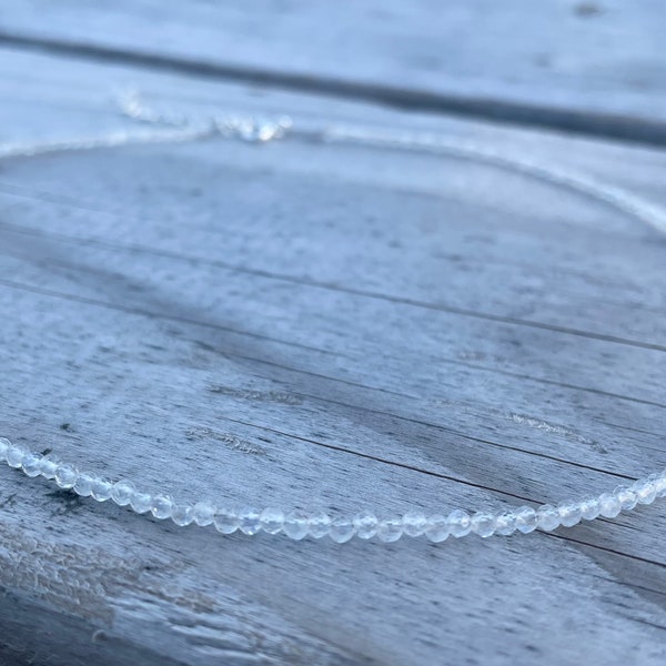 Moonstone Choker Necklace, Tiny Faceted Moonstone Beaded Necklace