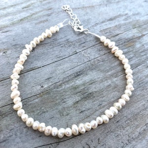 Freshwater Pearl Bracelet, Small Baroque Pearl Bracelet with Sterling Silver Clasp and Heart Extension Chain,