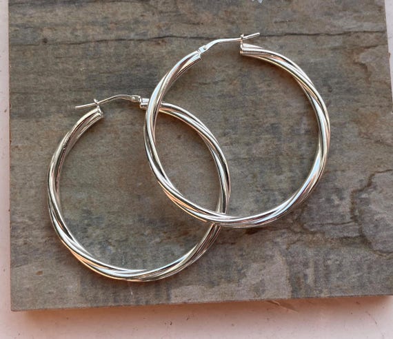 70mm Extra Large Sterling Silver Twist Hoop Earrings: 5mm Thick