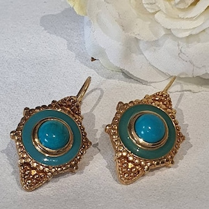 Vintage Chinese Export 925 vermeil turquoise & Enamel earrings