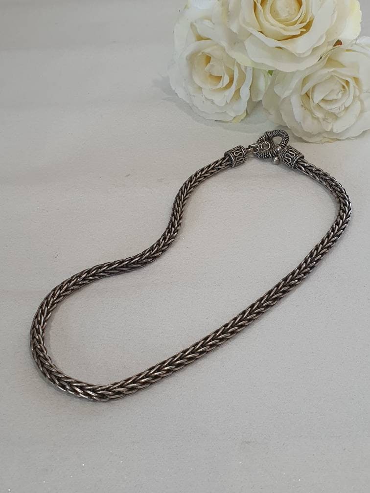 Vintage sterling silver wheat chain toggle clasp necklace 60.15 grams