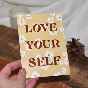 Impresión impresa de amor propio A6 “Ámate a ti mismo” | Decoración de pared para esposa, novia y autores | Regalo para ella | Chica | femenino