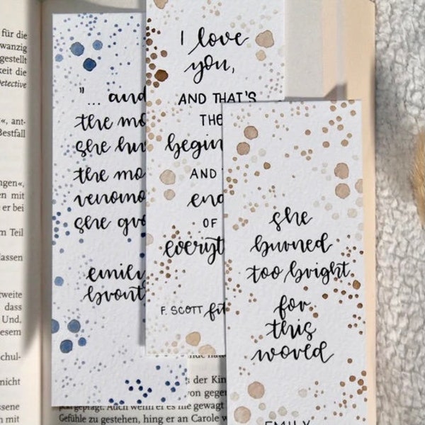 Rustikales Lesezeichen "Klassiker" | inspirierende Zitate im zarten Handlettering von Emily Brontë und F.Scott Fitzgerald | Geschenkidee