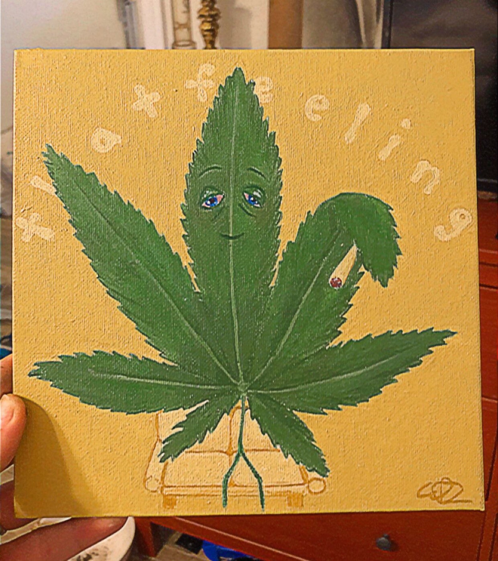 Smoking ganja weed leaf acrylic weed leave painting that Etsy