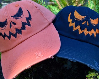 Casquette de baseball brodée Jack O' Lantern, couvre-chef d'Halloween citrouille effrayant, choix de deux couleurs