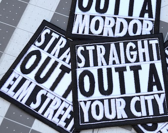 Parche bordado personalizado Straight Outta de 3 pulgadas para planchar o coser, personalizado con su texto