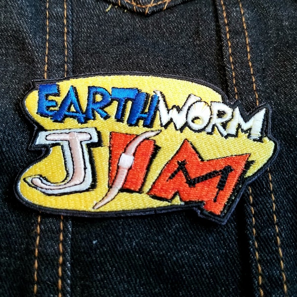 Earthworm Jim 4" inch Iron On/Sew On Embroidered Patch; Classic Video Game, 90's Retro Platformer