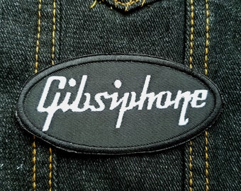 Ecusson brodé Gibsiphone 4 pouces à repasser/coudre. Parodie Gibson et Epiphone pour les passionnés de guitare