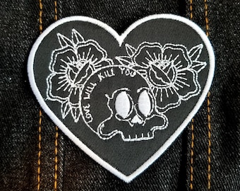 Patch brodé à repasser/coudre 3,5 pouces Love Will Kill You, motif Burning Lines