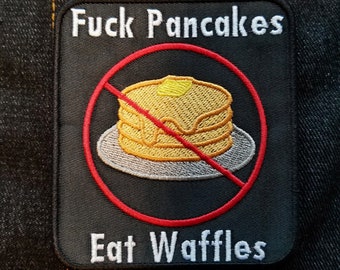 Ecusson brodé à repasser/à coudre F@ck Pancakes Eat, gaufres de 10 cm (4 po.)