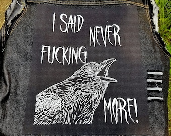 Parche trasero de lona serigrafiado "Dije nunca más", Edgar Allan Poe Nevermore Raven