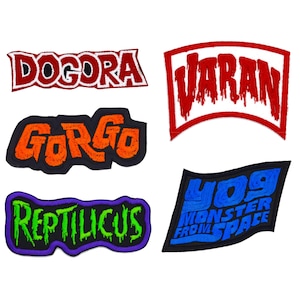 Lot d'écussons brodés Obscure Kaiju, cinq écussons à repasser/à coudre classiques du film Monstres géants