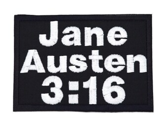 Parche bordado para planchar o coser de 8,9 cm (3,5") de Jane Austen 3:16, con temática de lucha libre y humor literario.