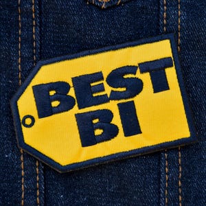 Best Bi 3.5&quot; inch Iron On/Sew On Embroidered Patch, Queer Parody, Bisexual Pride