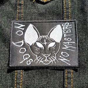 No Dogs No Masters 4&quot; inch Iron On/Sew On Embroidered Patch, Burning Lines design