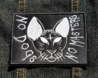 No Dogs No Masters 4" inch Iron On/Sew On Embroidered Patch, Burning Lines design