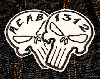 ACAB/1312 Punisher Skull Symbol 4" Embroidered Patch, Sew/Iron-on