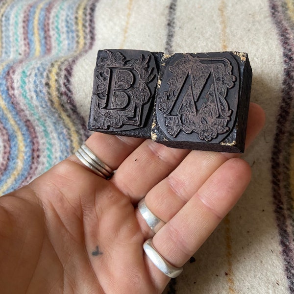 Antique Copper Wooden Printing Blocks Letters B M Letterpress Adana Craft